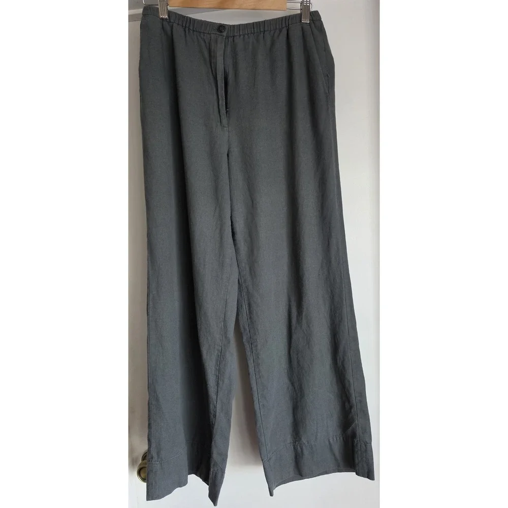 ZARA Women's Linen Blend Pants Size M Gray Casual Trousers 29in Inseam
